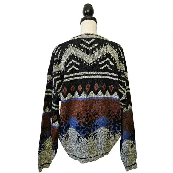 Vintage Oversized Winter Snowflake Grandpa Holiday Neutral Knit Crewneck Sweater - Picture 5 of 7